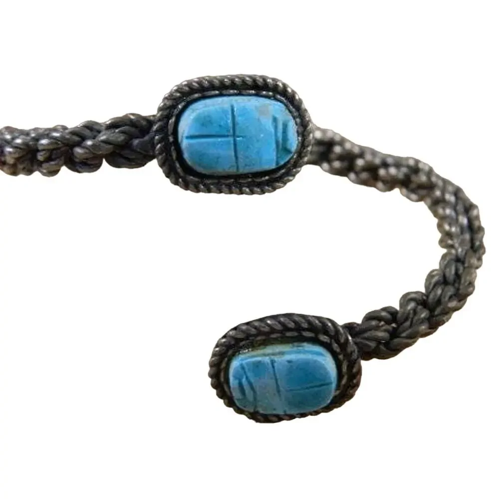 Vintage Sterling Silver Egyptian Scarab Beetle Arm Band Cuff
